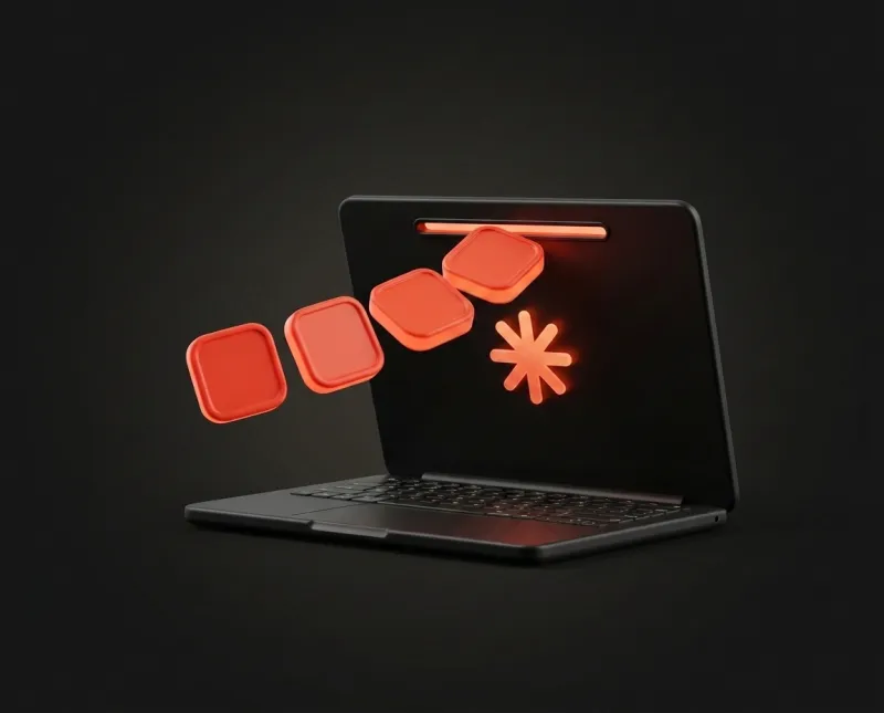 Quatro cartões laranja entrando no encaixe de um notebook preto